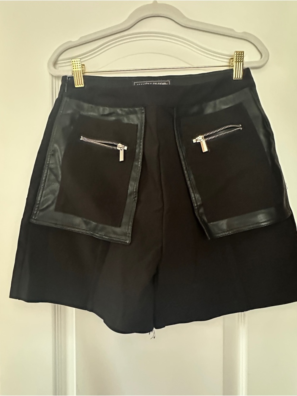 Maniere De Voir Black Shorts with Faux-Leather Pocket Panels